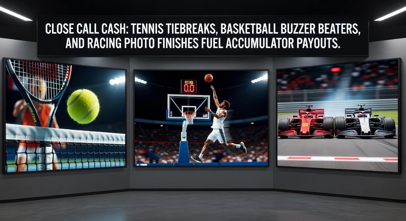 A tense tennis tiebreak with players locked in a deuce standoff, racket poised for the next shot under stadium lights