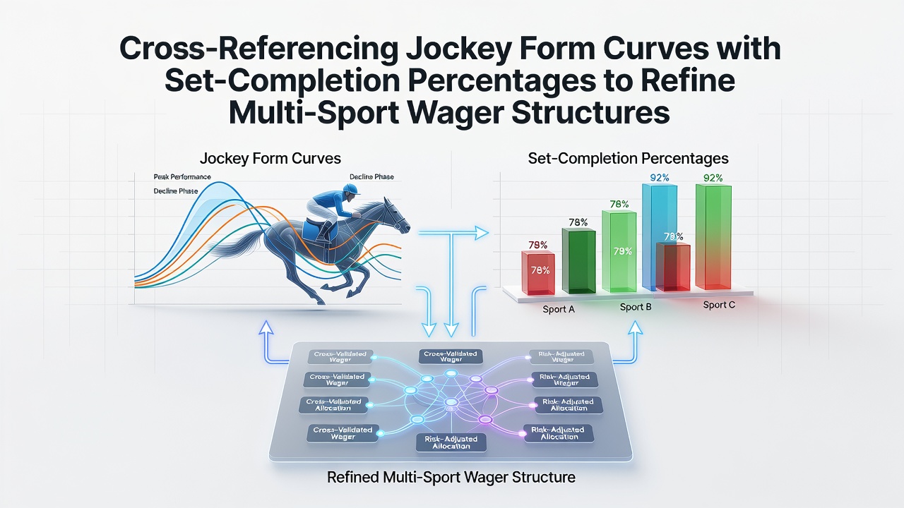 Jockey guiding horse around a bend during a race while a tennis player serves on a nearby court overlay graphic