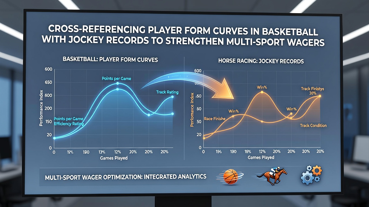 Basketball court with overlaid performance curve graphs and horse racing track elements in background