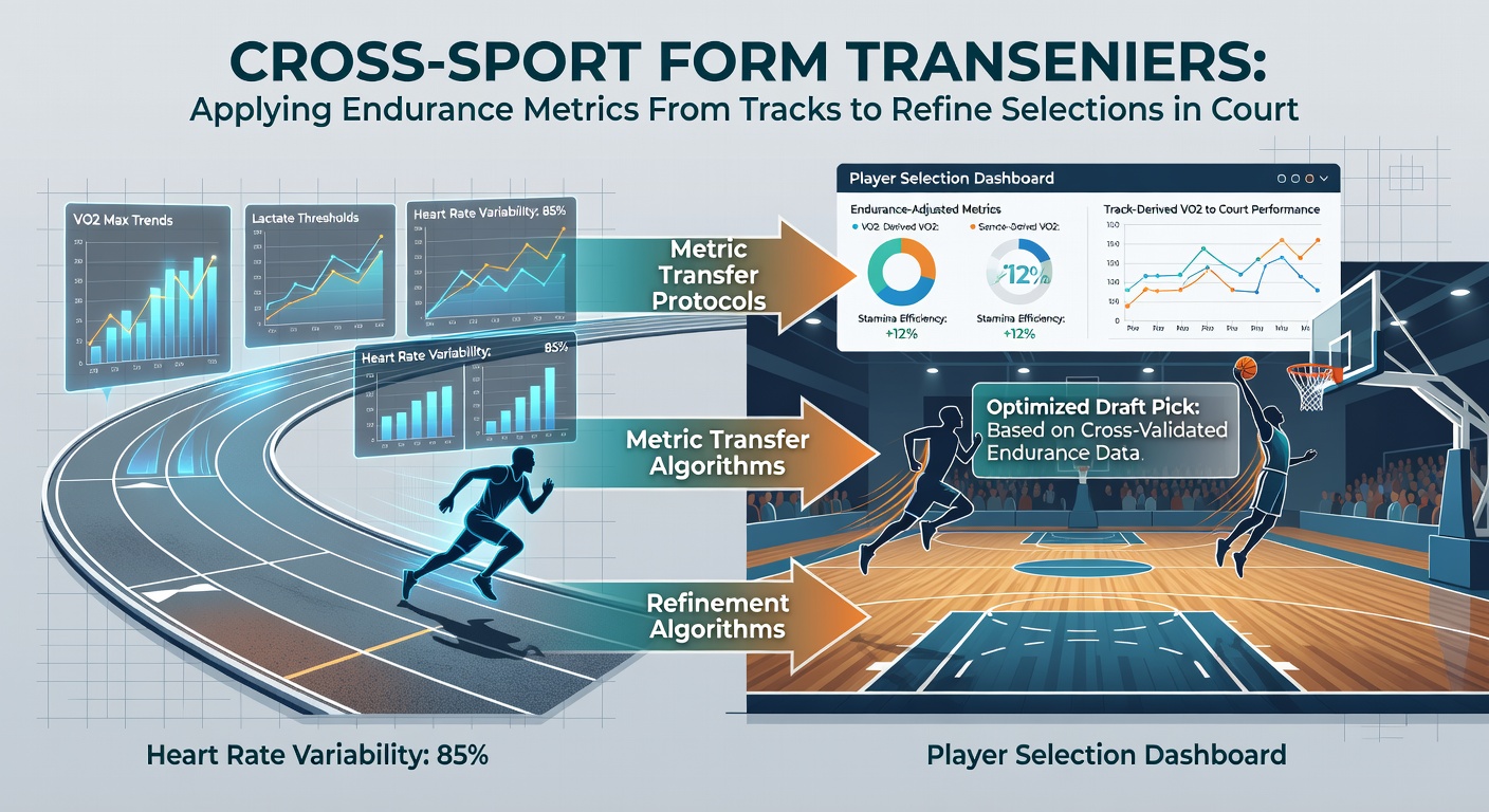 Soccer players on a pitch with endurance tracking overlays next to tennis court analytics display