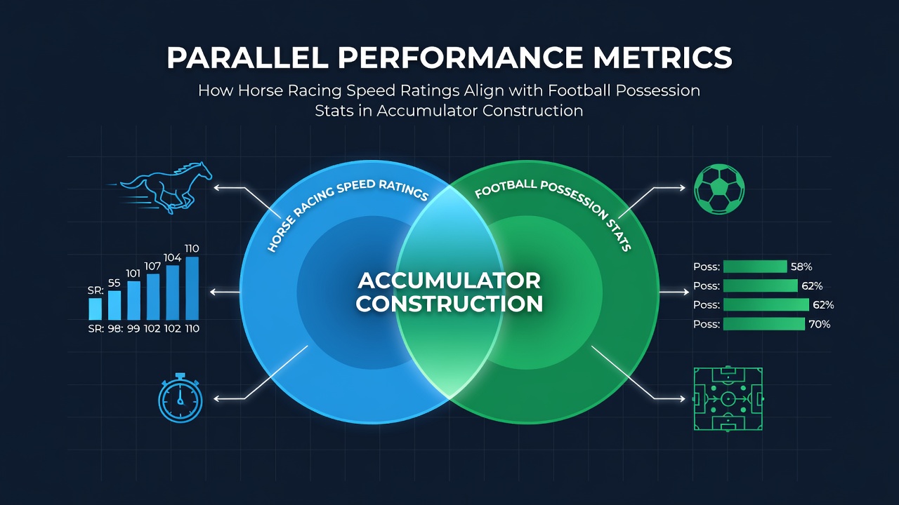 Infographic showing alignment between horse racing speed ratings and football possession statistics for accumulator betting strategies