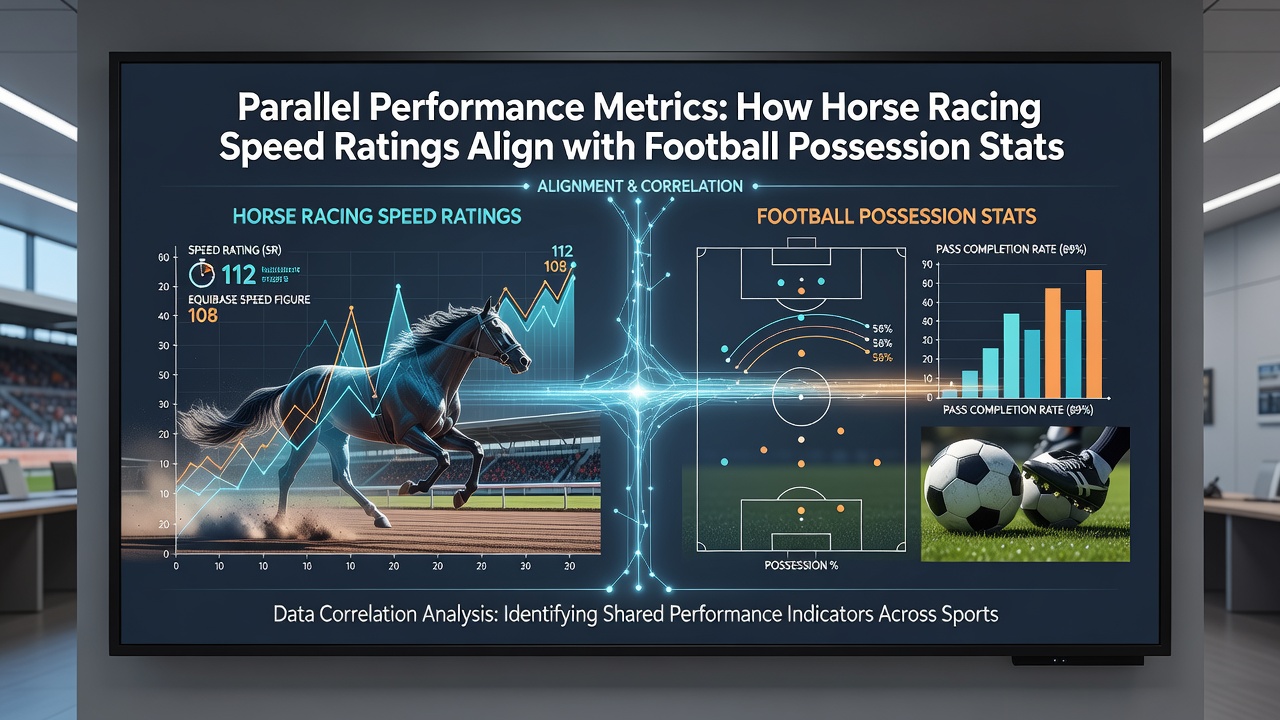 Chart comparing horse racing speed figure trends with football possession percentages across multiple events