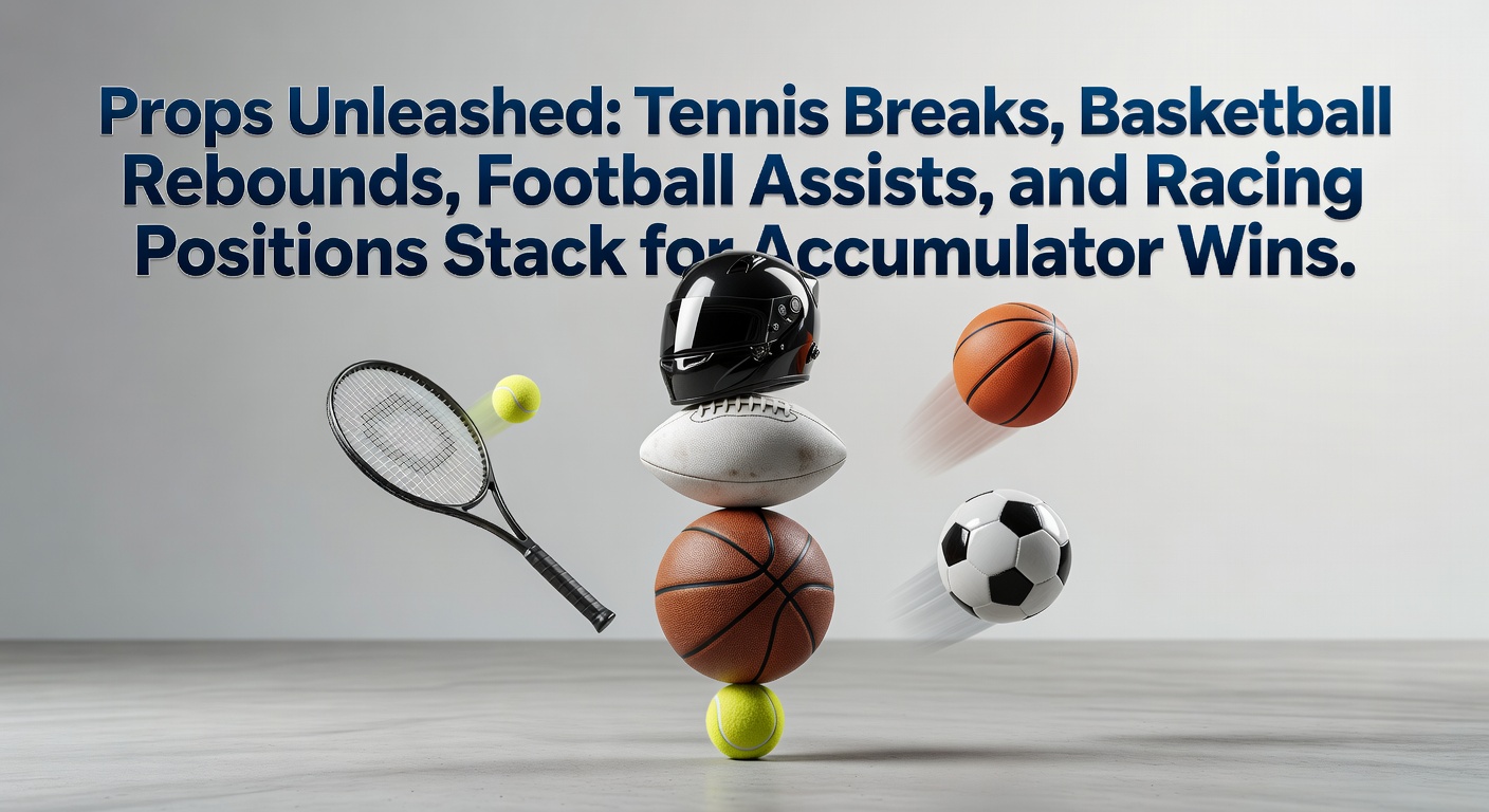 Tennis player celebrating a service break on clay court, with basketball hoop and soccer field in blurred background, symbolizing multi-sport prop stacking