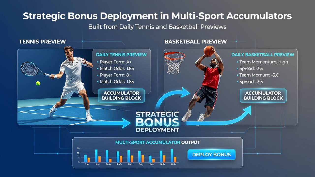 Strategic bonus deployment strategies illustrated with tennis and basketball accumulator previews