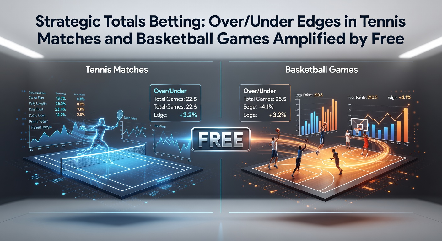 Close-up of basketball players driving to the hoop during a fast-paced NBA game, overlaid with tennis net and total line graphics