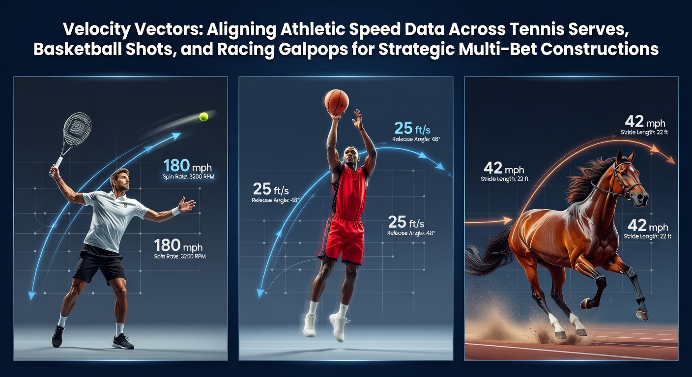 Athletic speed data visualization showing velocity vectors in tennis, basketball, and horse racing